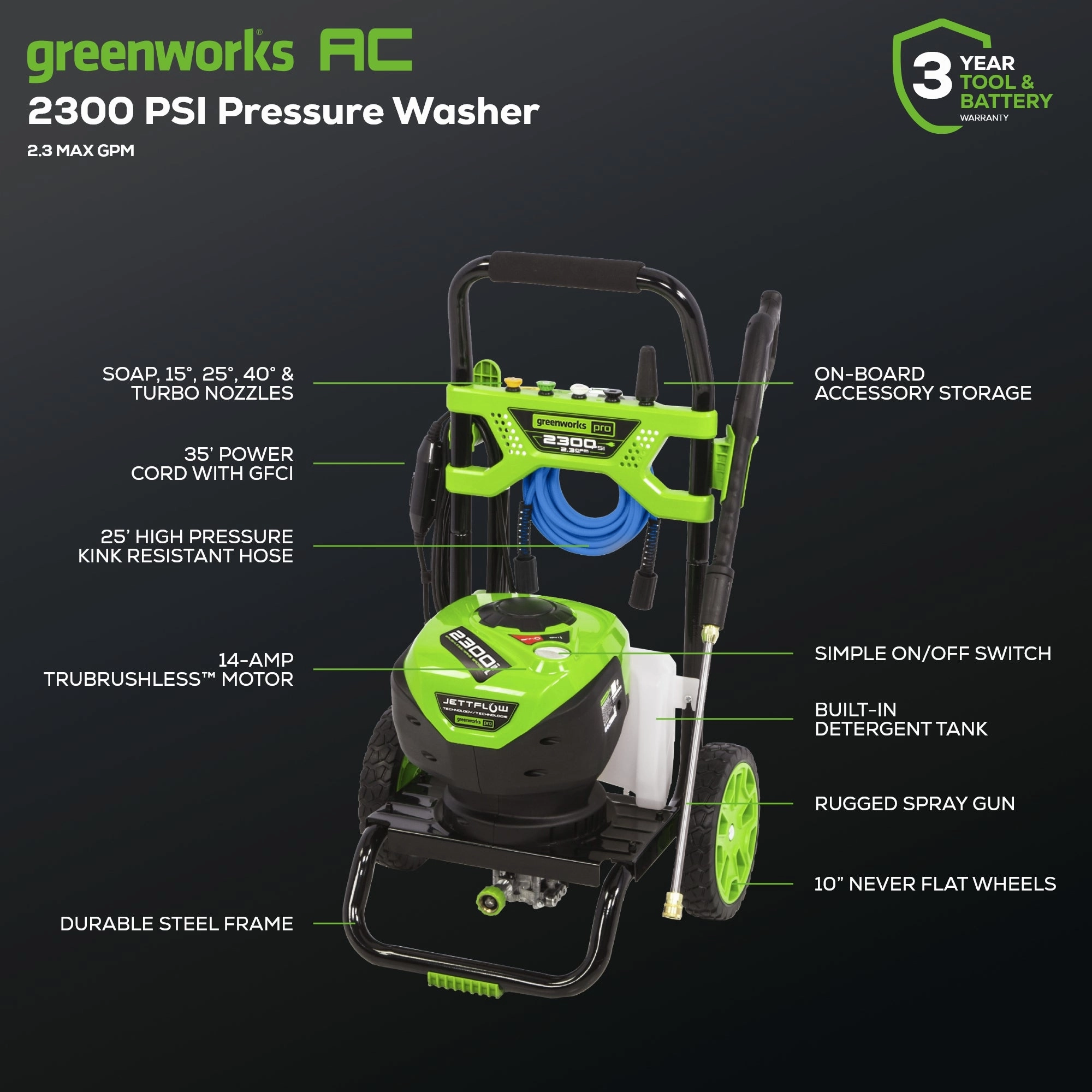 2300 PSI 1.2 GPM Cold Water Electric Pressure Washer
