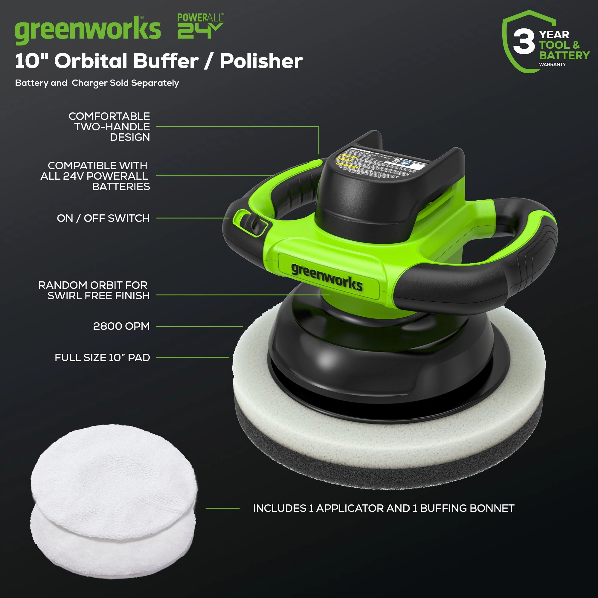 24V 10 Cordless Battery Buffer & Polisher (Tool Only)