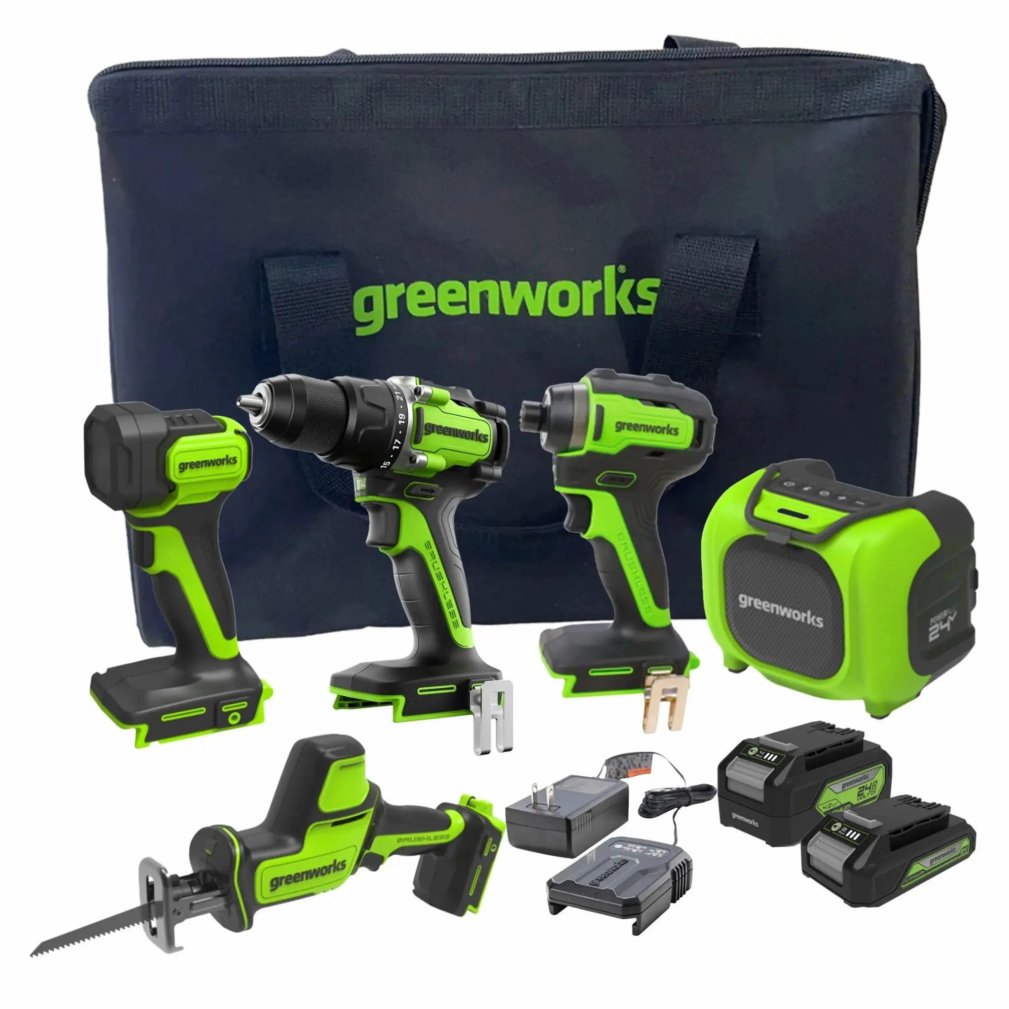 24V 5-Tool Power Tool Combo Kit w/ (1) 2.0Ah. (1) 4.0Ah Battery & Charger