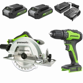 24V Brushless 1/2 Drill & 7-1/4'' Circular Saw Combo Kit w/ (2) 2.0Ah Batteries & Charger