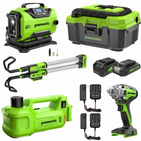 24V Cordless Battery 5-pc Car Care Combo Kit w/ 2.0Ah and 4.0Ah Batteries & (2) Chargers
