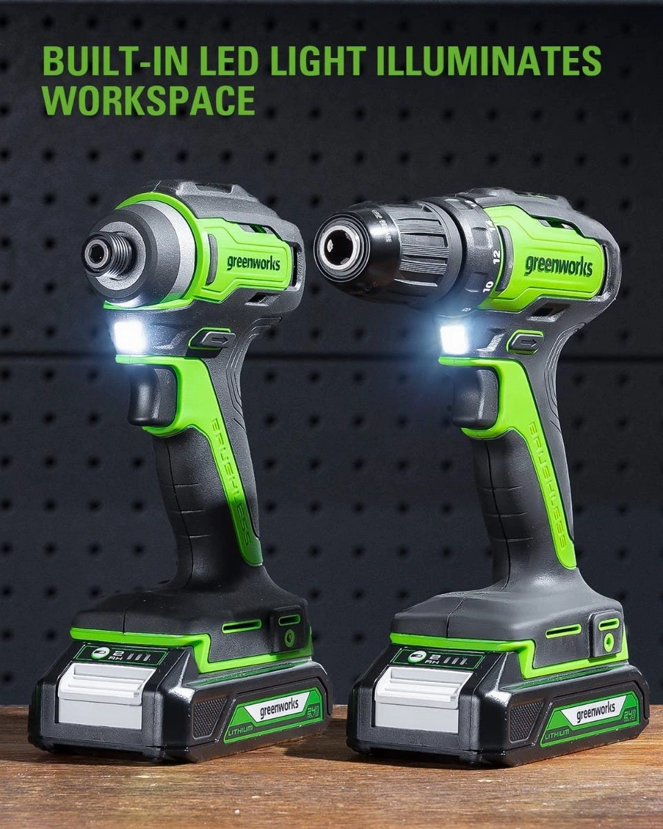 24V Cordless Battery Drill / Driver and Impact Driver w/ Two (2) 2.0Ah Batteries & Charger
