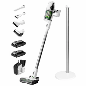 24V Cordless Battery White Deluxe Stick Vacuum w/ (2)4.0 Ah USB-C Battery & 30-Minute Super Charger