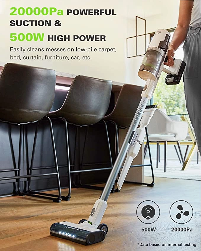 24V Cordless Battery White Stick Vacuum w/ (2)4.0 Ah USB-C Battery & 30-Minute Super Charger