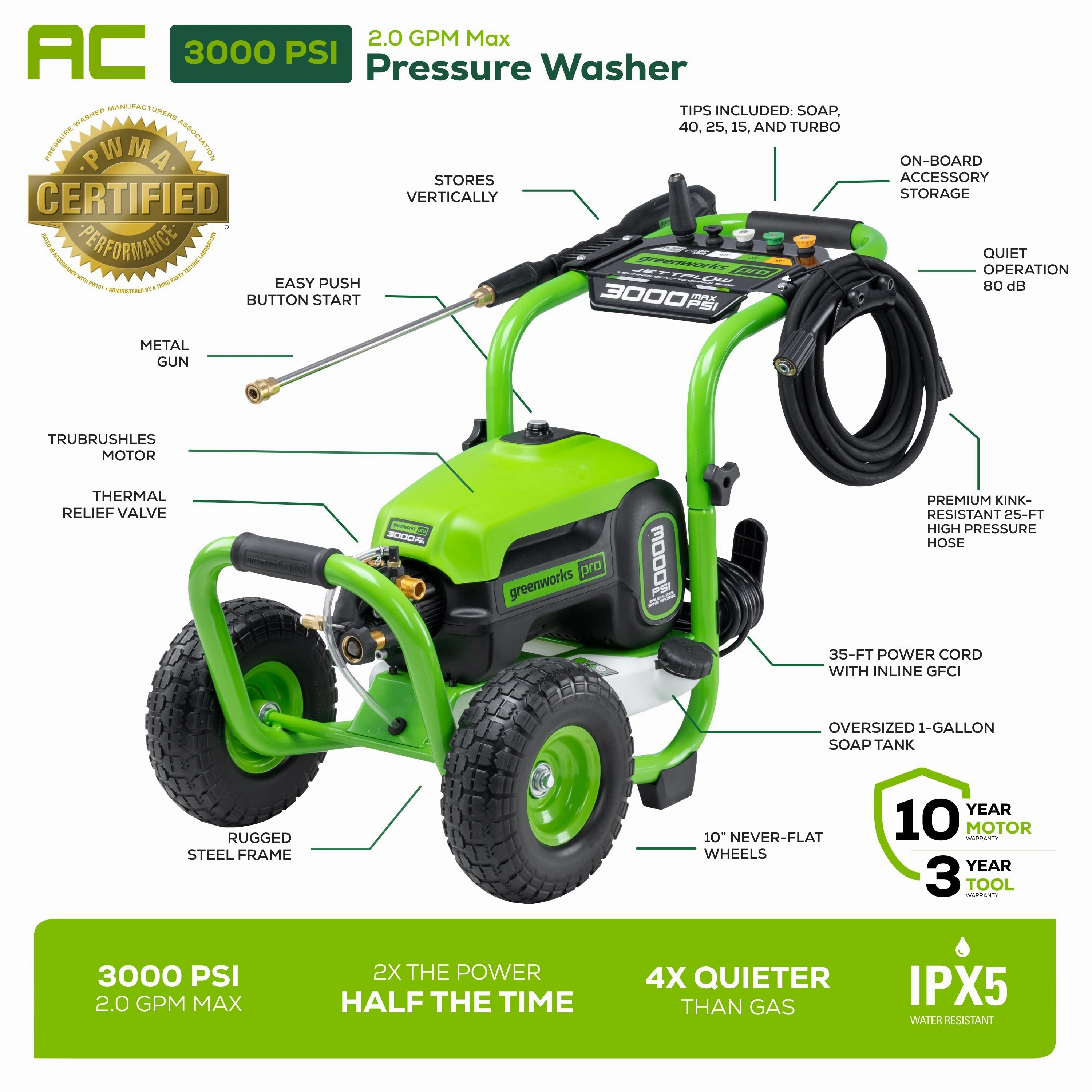3000 PSI Pressure Washer w/ 15 Surface Cleaner & Extension Combo Kit