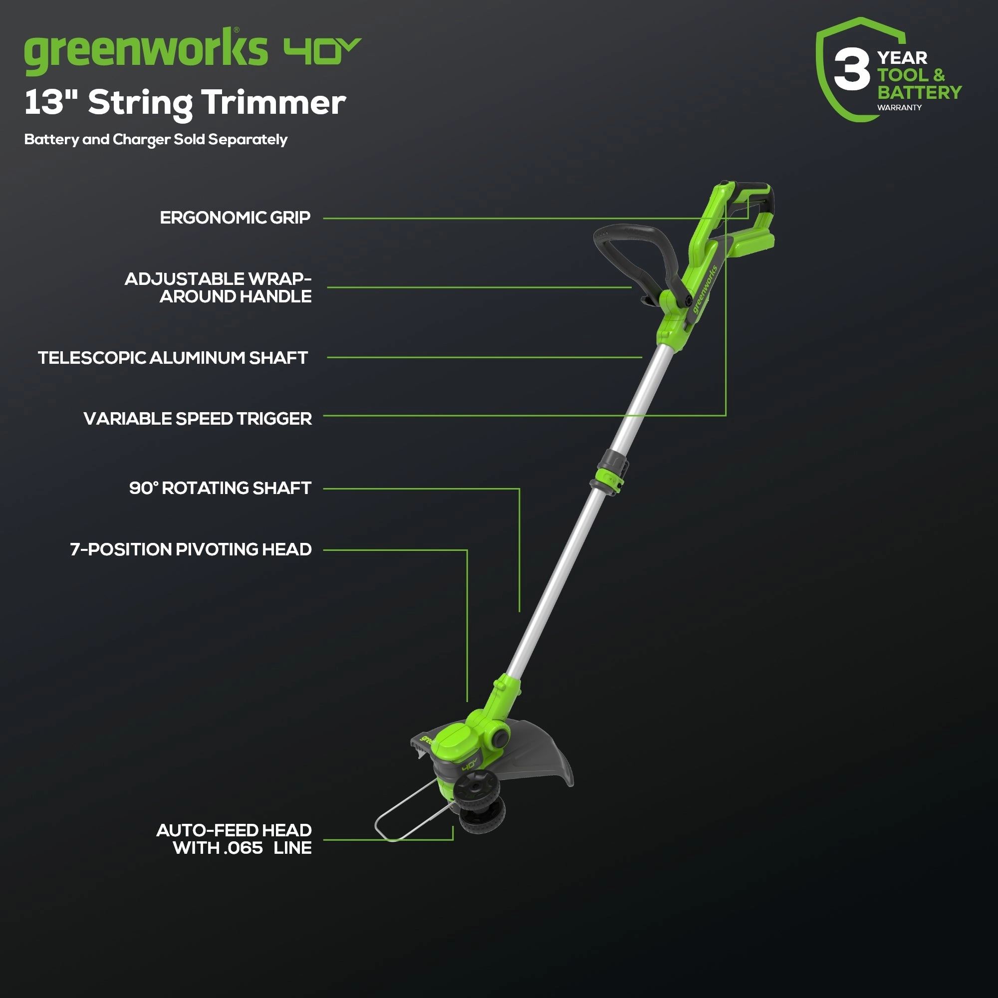 40V 13 Gen2 Cordless Battery String Trimmer / Edger (Tool Only)