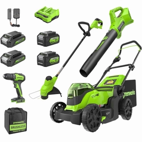 48V (2x24V) 17 Lawn Mower 4-pc Combo Kit w/ (2) 4.0Ah Batteries and (2) 2.0Ah Batteries & 2A Dual Port Charger