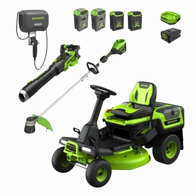 60V 30 CrossoverT Riding Lawn Tractor 3PC Combo Kit w/ Two 8.0Ah Batteries. Two 4.0Ah Batteries. One 2.5Ah Battery and Two Chargers