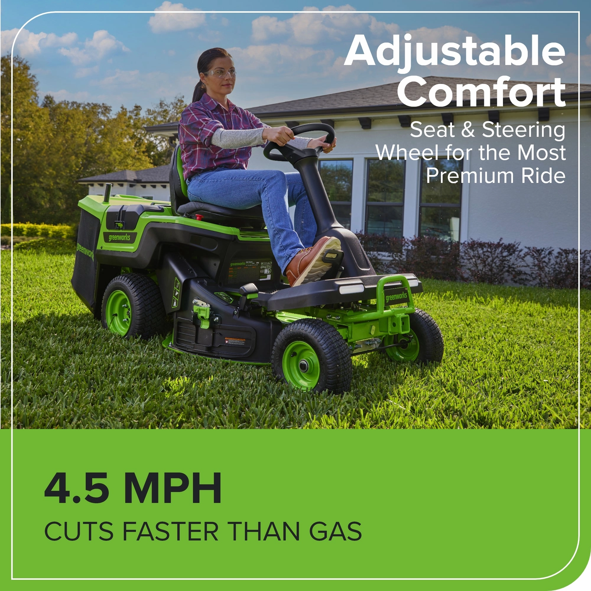 60V 30 CrossoverT Riding Lawn Tractor. Bagger Included w/ (4) 8.0Ah (1) 20.0Ah Batteries & 600-Watt Charger