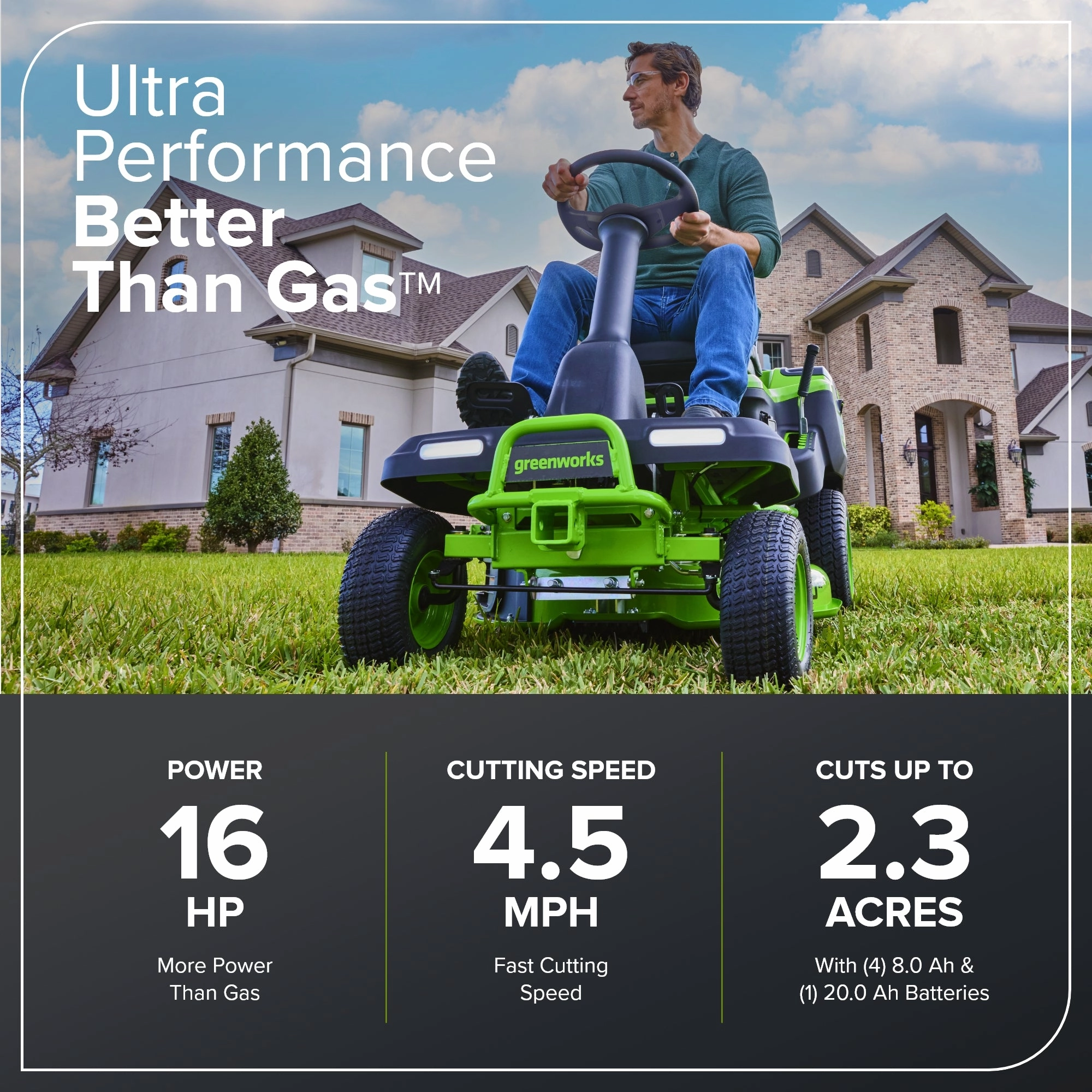 60V 30 CrossoverT Riding Lawn Tractor. Bagger Included w/ (4) 8.0Ah (1) 20.0Ah Batteries & 600-Watt Charger