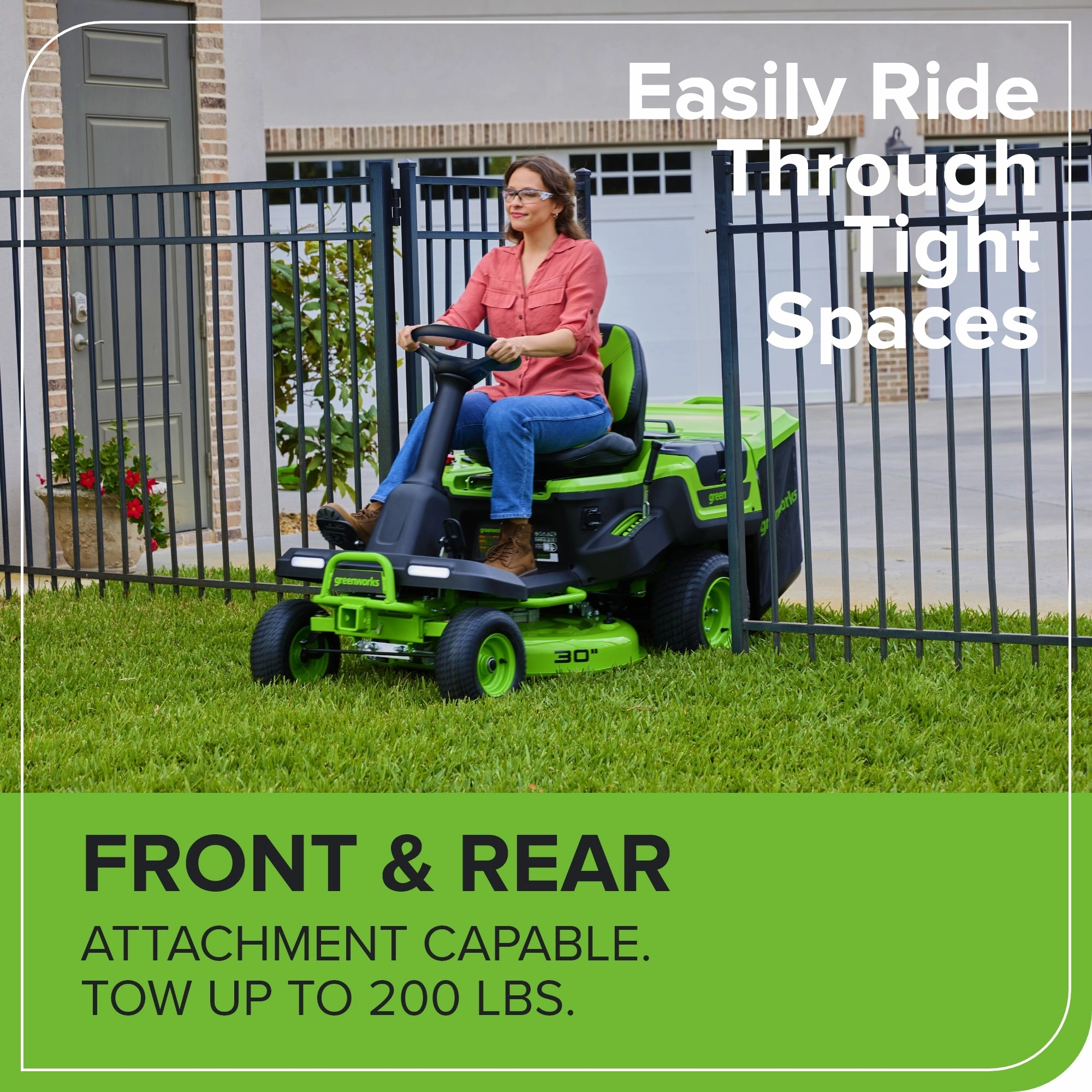 60V 30 CrossoverT Riding Lawn Tractor. Bagger Included w/ (4) 8.0Ah (1) 20.0Ah Batteries & 600-Watt Charger