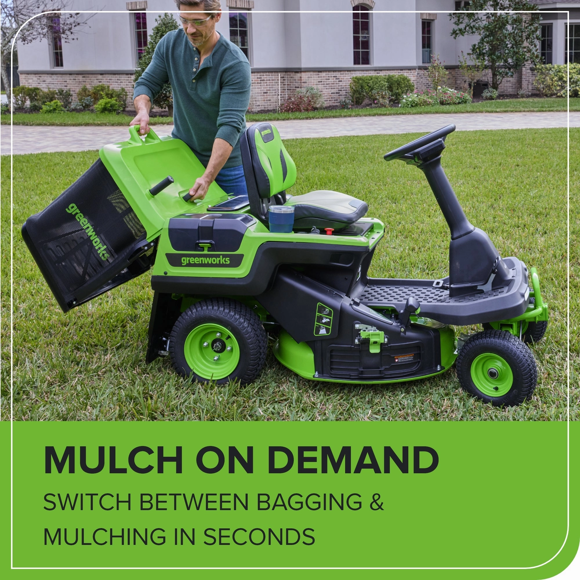 60V 30 CrossoverT Riding Lawn Tractor. Bagger Included w/ (4) 8.0Ah (1) 20.0Ah Batteries & 600-Watt Charger