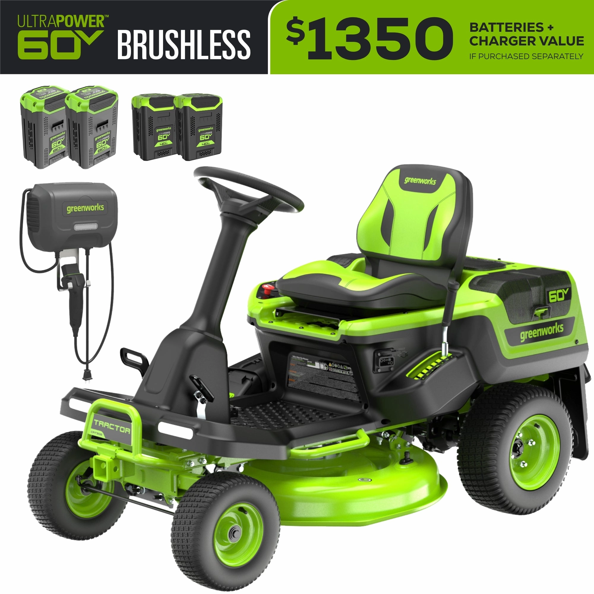 60V 30 CrossoverT Riding Lawn Tractor with (2) 8.0 Ah. (2) 4.0 Ah Batteries & 600-Watt Charger