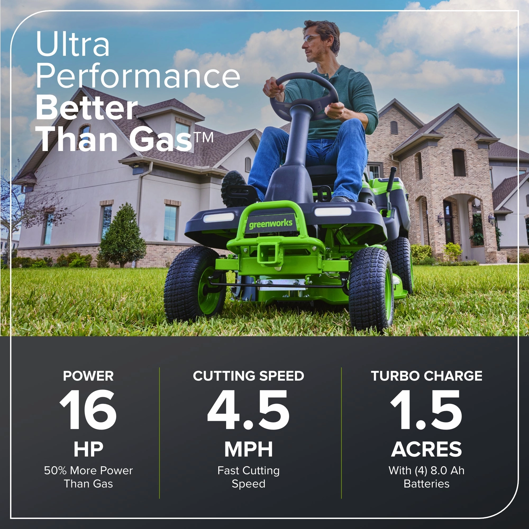60V 30 CrossoverT Riding Lawn Tractor with (4) 8.0Ah Batteries & 600-Watt Charger