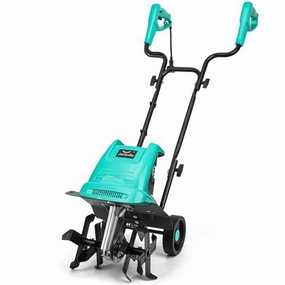         13.5 Amp 12 Inch Electric Tiller/Cultivator with 4 Steel Tines. 8'' Tilling Depth Small Garden Tiller for Gardening. Corded Rototiller with Adjustable Wheels       