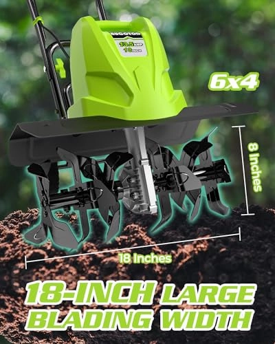         18-Inch 13.5 Amp Tiller/Cultivator with 6 Steel Tines. 3-Adjustable Wheels. Foldable Handle. 8'' Tilling Depth Electric Corded Tillers. Electric Garden Rototiller for Garden Lawn Soil Digging       