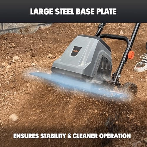         18 Inch 15 Amp Electric Tiller Cultivator. 24 Steel Tines for Gardening. Corded & High Power Garden Roto Tiller. 8.7'' Tilling Depth. 4-Adjustable Wheels. Foldable Handle. for Lawn Yard. Gray       