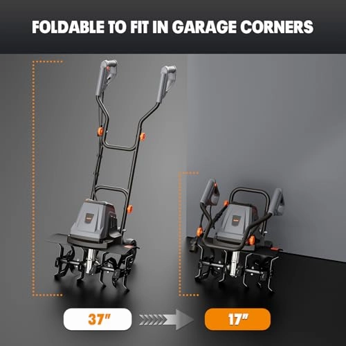         18 Inch 15 Amp Electric Tiller Cultivator. 24 Steel Tines for Gardening. Corded & High Power Garden Roto Tiller. 8.7'' Tilling Depth. 4-Adjustable Wheels. Foldable Handle. for Lawn Yard. Gray       