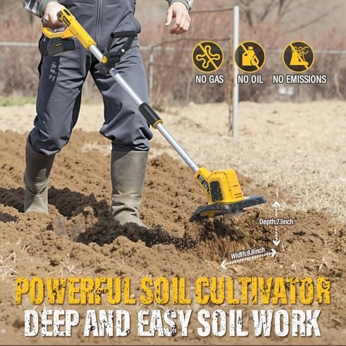         20V Cordless Electric Tiller. 9-Inch Garden Cultivator 360RPM Battery Powered Rototiller Portable Lightweight Efficient Tilling Includes 4.0Ah Battery and Charger       