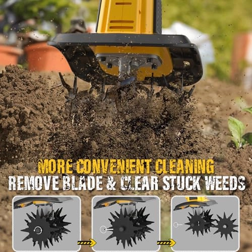         20V Cordless Electric Tiller. 9-Inch Garden Cultivator 360RPM Battery Powered Rototiller Portable Lightweight Efficient Tilling Includes 4.0Ah Battery and Charger       