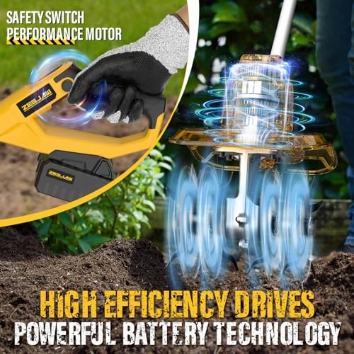         20V Cordless Electric Tiller. 9-Inch Garden Cultivator 360RPM Battery Powered Rototiller Portable Lightweight Efficient Tilling Includes 4.0Ah Battery and Charger       