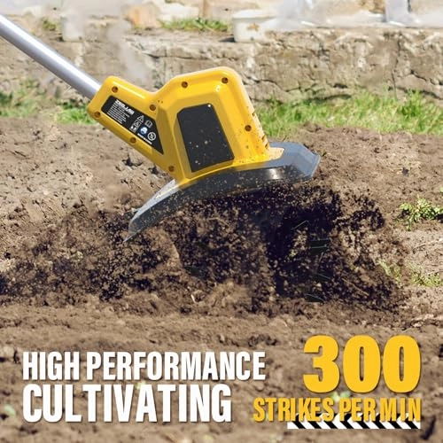         20V Cordless Electric Tiller. 9-Inch Garden Cultivator 360RPM Battery Powered Rototiller Portable Lightweight Efficient Tilling Includes 4.0Ah Battery and Charger       