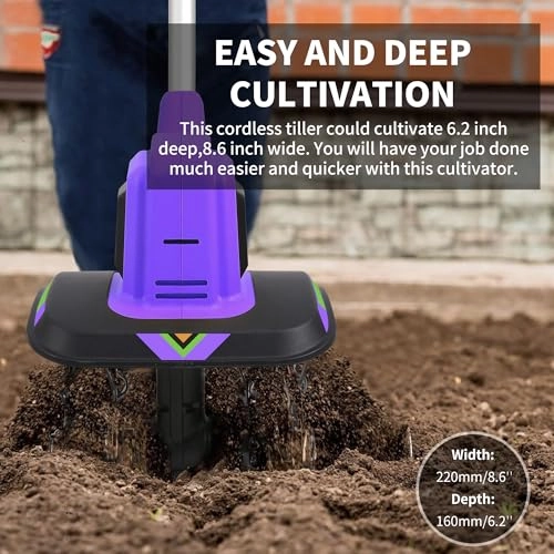         20V Cordless Tiller Cultivator.48 Steel Tines Garden Tiller.8.6 inch Wide Battery Powered Garden Cultivator.(2AH Battery and Charger Included)       
