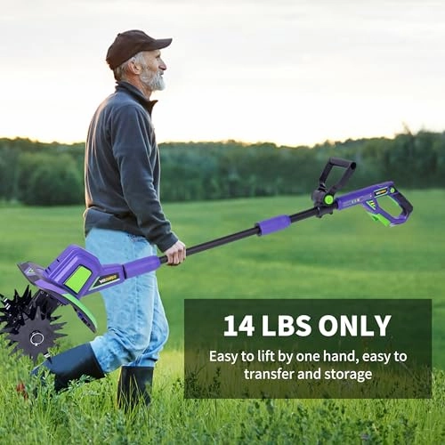         20V Cordless Tiller Cultivator.48 Steel Tines Garden Tiller.8.6 inch Wide Battery Powered Garden Cultivator.(2AH Battery and Charger Included)       