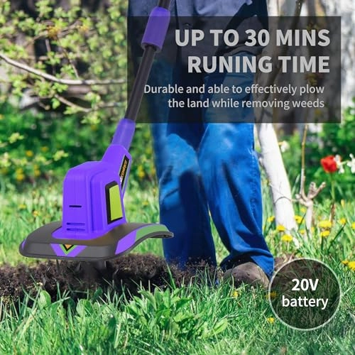        20V Cordless Tiller Cultivator.48 Steel Tines Garden Tiller.8.6 inch Wide Battery Powered Garden Cultivator.(2AH Battery and Charger Included)       