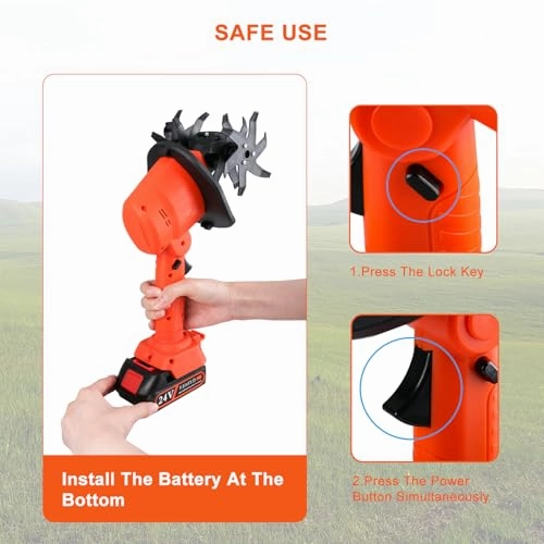         24V Cordless Tiller Cultivator. 4-Inch Tilling Width and Depth. Handheld with Extension Rod. 235 RPM Electric Garden Tiller. Lightweight 1.2kg Body. 2  1.5Ah Batteries & Charger.       