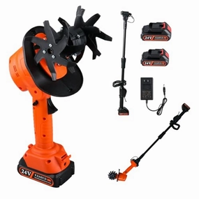         24V Cordless Tiller Cultivator. 4-Inch Tilling Width and Depth. Handheld with Extension Rod. 235 RPM Electric Garden Tiller. Lightweight 1.2kg Body. 2  1.5Ah Batteries & Charger.       