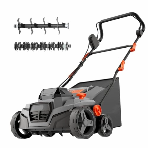         40V 15 2-in-1 Cordless Electric Dethatcher & Scarifier Compatible with Dewalt 20V MAX Battery(Tool Only). w/12Gal Thatch Collection Bag. 5-Depth Adjustment. Quick-Fold. Walk Behind for Lawn Care       