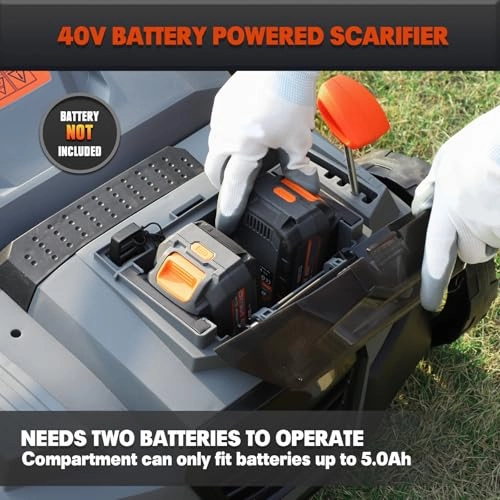         40V 15 2-in-1 Cordless Electric Dethatcher & Scarifier Compatible with Dewalt 20V MAX Battery(Tool Only). w/12Gal Thatch Collection Bag. 5-Depth Adjustment. Quick-Fold. Walk Behind for Lawn Care       