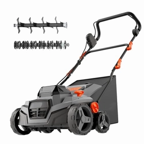         40V 15 2-in-1 Cordless Electric Dethatcher & Scarifier Compatible with Dewalt 20V MAX Battery(Tool Only). w/12Gal Thatch Collection Bag. 5-Depth Adjustment. Quick-Fold. Walk Behind for Lawn Care       