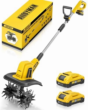         Alloyman 20V Cordless Tiller Cultivator. 360RPM Electric Garden Tiller. with 2 * 2.0Ah Batteries & Charger. 9In Tilling Width and 6.6In Depth Garden Rototiller for Lawn/Gardening/Soil Cultivation       