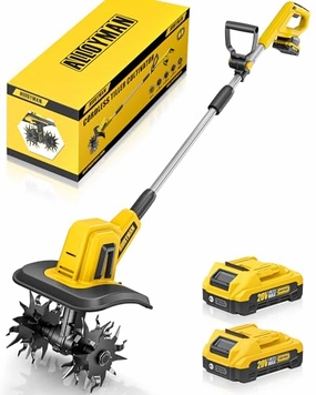         Alloyman 20V Cordless Tiller Cultivator. 360RPM Electric Garden Tiller. with 2 * 2.0Ah Batteries & Charger. 9In Tilling Width and 6.6In Depth Garden Rototiller for Lawn/Gardening/Soil Cultivation       
