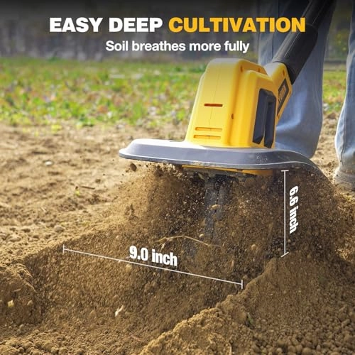         Alloyman 20V Cordless Tiller Cultivator. 360RPM Electric Garden Tiller. with 2 * 2.0Ah Batteries & Charger. 9In Tilling Width and 6.6In Depth Garden Rototiller for Lawn/Gardening/Soil Cultivation       