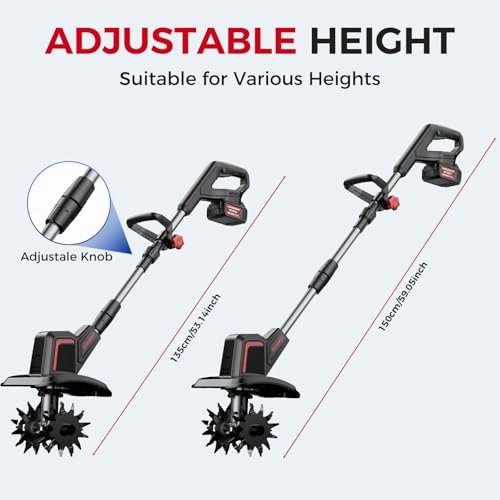         Cordless Electric Tiller for Gardening. Total 8.0Ah Battery Powered Mini Cultivator with 24.0AH Batteries & Charger. 9 Width. 6.6 Depth. 48 Steel Tines Rototiller for Soil Cultivation       