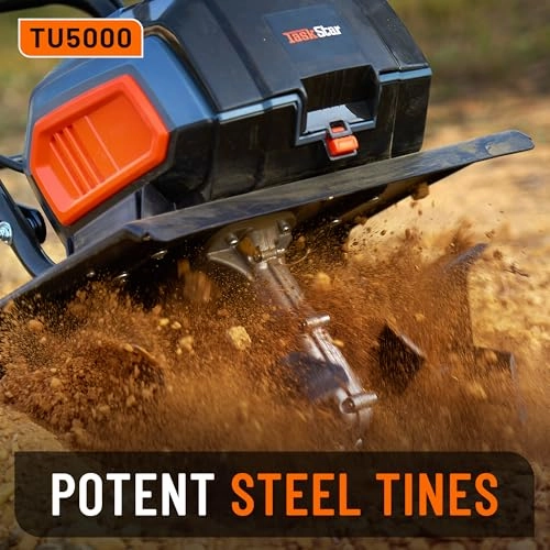         Cordless Electric Tiller Garden Cultivator TaskStar 40V Power Tiller Total 5000mAhx2 Battery Powered Rototiller 14 Width 9Depth Tiller for Gardening.Dynamical Brushless Motor Enable Smooth Workflow       