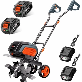         Cordless Electric Tiller Garden Cultivator TaskStar 40V Power Tiller Total 5000mAhx2 Battery Powered Rototiller 14 Width 9Depth Tiller for Gardening.Dynamical Brushless Motor Enable Smooth Workflow       