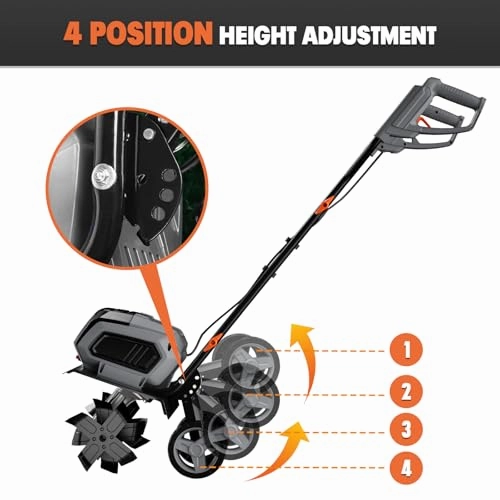         Cordless Garden Tiller Cultivator Compatible with Dewalt 20v Max Battery (Tool Bare) 14.2'' Width 8.7'' Depth 16 Steel Tines. 40V Electric Rototiller Brushless Foldable with Adjustable Wheels       