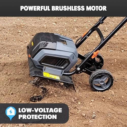         Cordless Garden Tiller Cultivator Compatible with Dewalt 20v Max Battery (Tool Bare) 14.2'' Width 8.7'' Depth 16 Steel Tines. 40V Electric Rototiller Brushless Foldable with Adjustable Wheels       