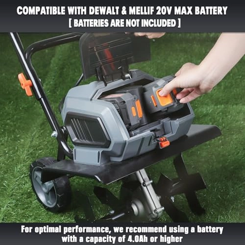         Cordless Garden Tiller Cultivator Compatible with Dewalt 20v Max Battery (Tool Bare) 14.2'' Width 8.7'' Depth 16 Steel Tines. 40V Electric Rototiller Brushless Foldable with Adjustable Wheels       