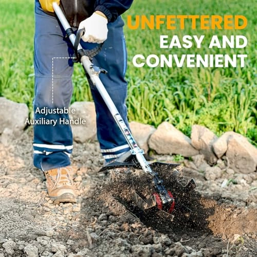         Cordless Tiller Cultivator. 21V 450RPM Electric Tiller with Battery Level Display. 2 * 4.0Ah Batteries & Charger. Tiller for Gardening. Lawn. Soil (Cultivation Width 10/ Depth 9)       