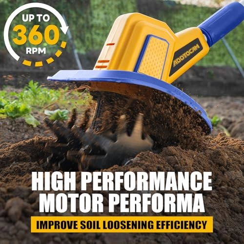         Cordless Tiller Cultivator Compatible with Dewalt 20V Battery(Tool Only). 360RPM Battery Powered Garden Cultivator. 9In Tilling Width & 7In Depth Tiller for Gardening       