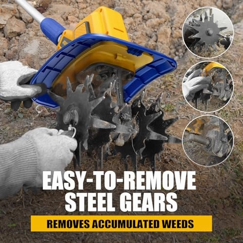         Cordless Tiller Cultivator Compatible with Dewalt 20V Battery(Tool Only). 360RPM Battery Powered Garden Cultivator. 9In Tilling Width & 7In Depth Tiller for Gardening       