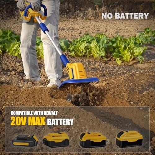         Cordless Tiller Cultivator Compatible with Dewalt 20V Battery(Tool Only). 360RPM Battery Powered Garden Cultivator. 9In Tilling Width & 7In Depth Tiller for Gardening       