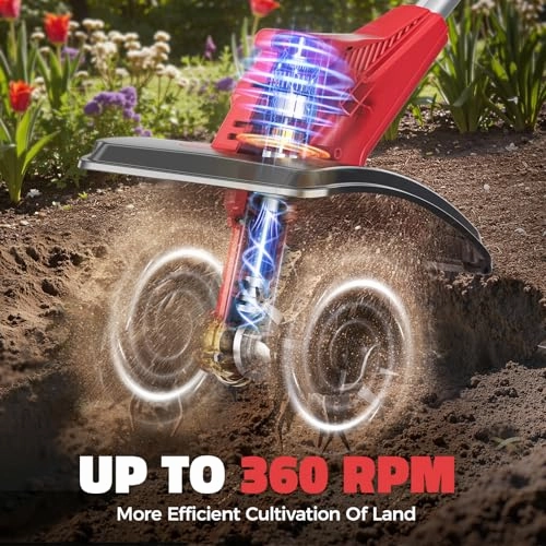         Cordless Tiller Cultivator for Milwaukee 18V Battery: MtiolHig Tiller for Gardening 360RPM Electric Garden Tiller. Brushless Rototiller 9 Width and 6.3 Depth for Lawn/Soil Cultivation (No Battery)       