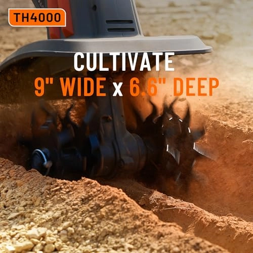         Cordless Tiller for Gardening 360 RPM Rototiller TH4000 Cultivator TaskStar Electric Garden Tiller Battery Powered Total 4000mAh.48 Heavy-Duty Steel Tines for Smooth Ground Breaking.Tending.Composting       