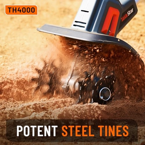         Cordless Tiller for Gardening 360 RPM Rototiller TH4000 Cultivator TaskStar Electric Garden Tiller Battery Powered Total 4000mAh.48 Heavy-Duty Steel Tines for Smooth Ground Breaking.Tending.Composting       
